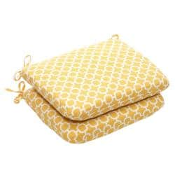 Outdoor Yellow and White Geometric Rounded Seat Cushion (Set of 2 ...