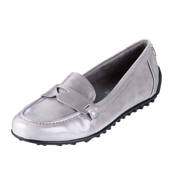 Jackie' Grey Leather Penny Loafers 