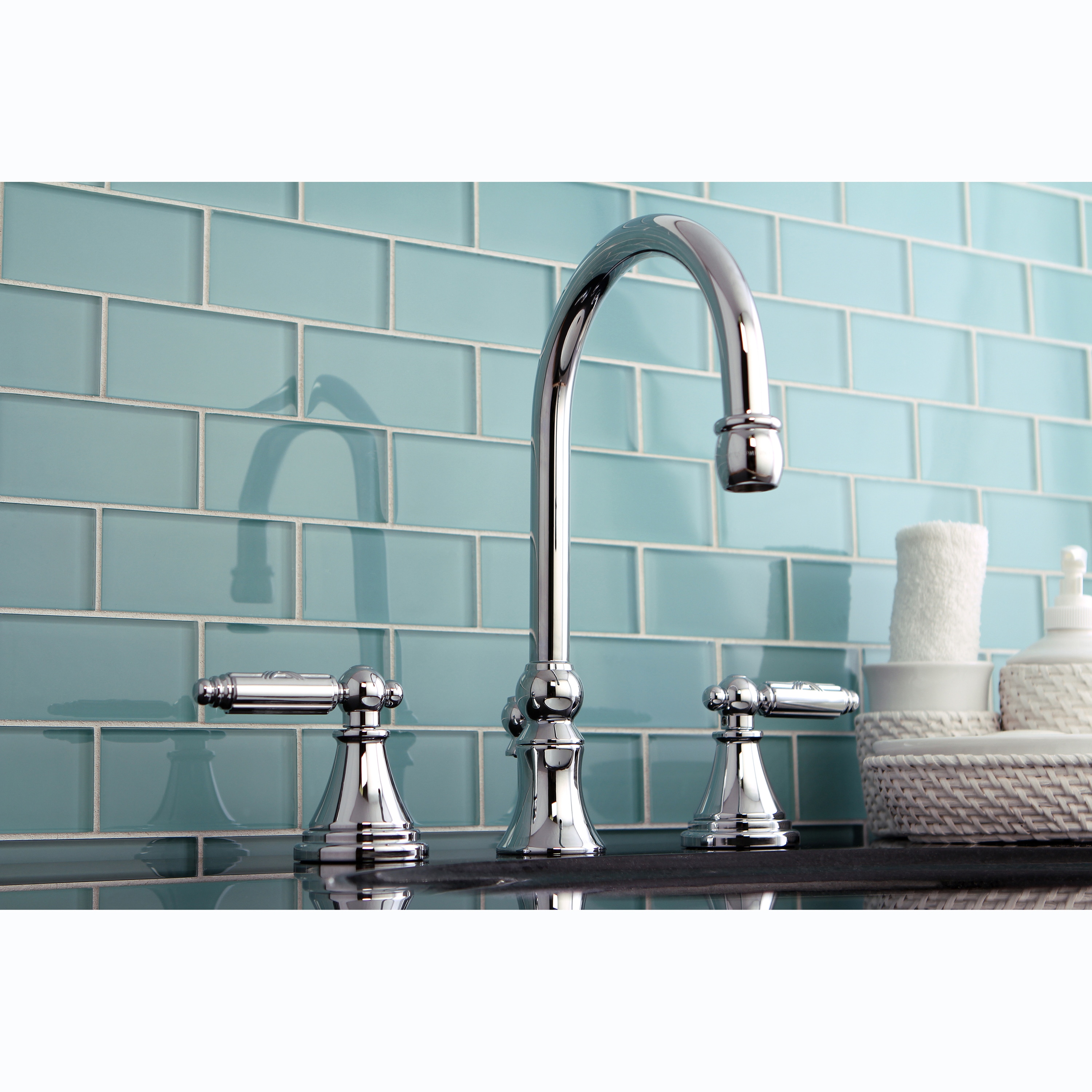 Three hole Chrome Widespread Bathroom Faucet