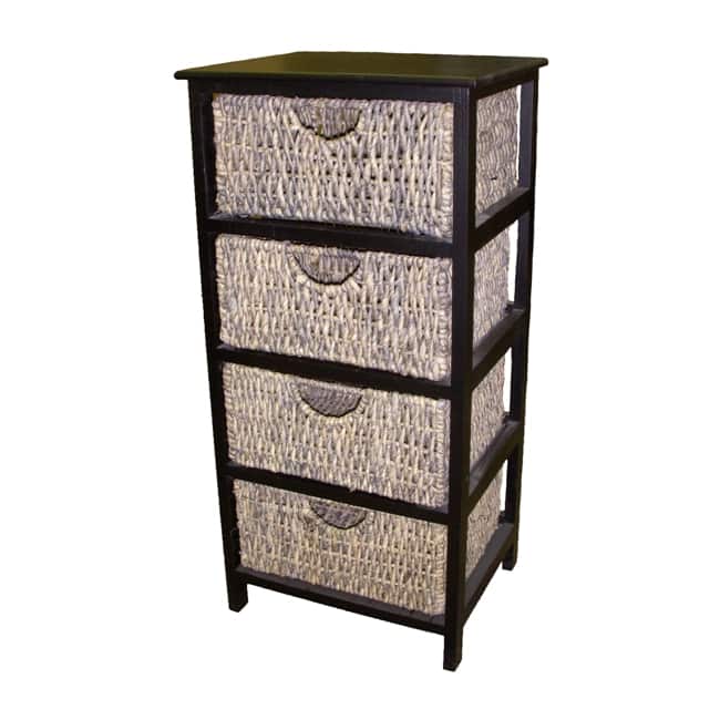 Compact 4-Drawer Wicker Basket Storage Shelf