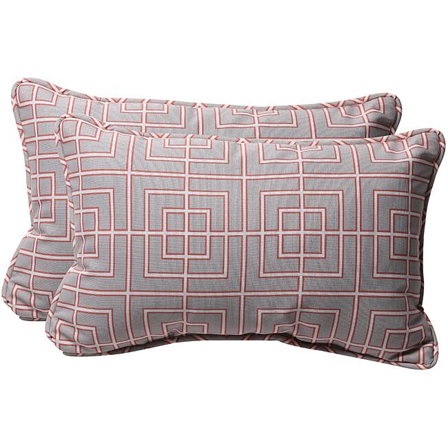 Pillow Perfect Decorative Gray/ Coral Geometric Outdoor Toss Pillows (Set of 2)