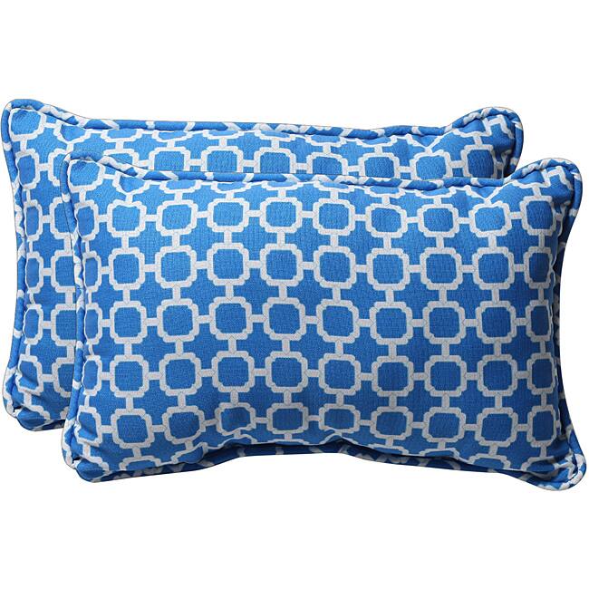 Pillow Perfect Decorative Blue/ White Geometric Outdoor Toss Pillows (Set of 2)
