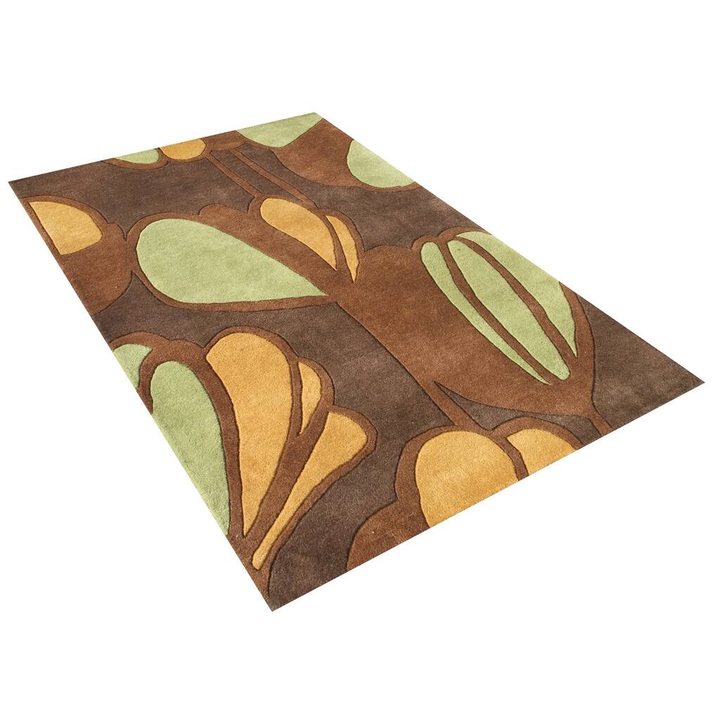 Hand-Tufted New Zealand Wool Blend Brown Floral Area Rug (6' x 6') - 6' x 6'