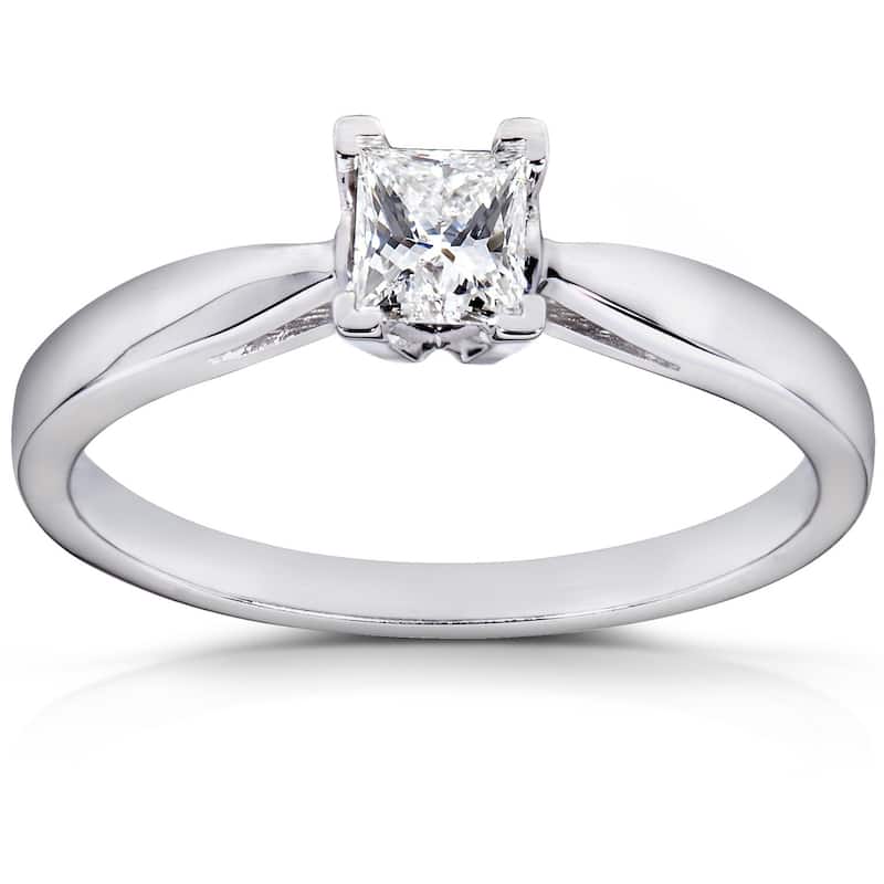 Annello by Kobelli 14k White Gold 1/ 4ct TDW Diamond Taper Shank Solitaire Ring - 4