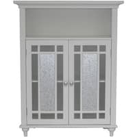 Essential Home Furnishings Jezzebel White Wood and Silver Mosaic Glass Double Door Floor Cabinet