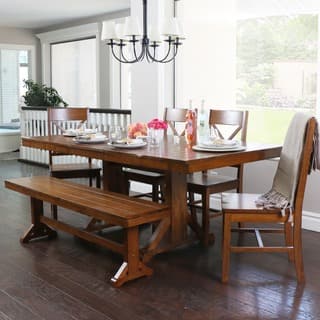 slide 1 of 1, Countryside Chic 6-piece Antique Brown Wood Dining Set with Dining Bench