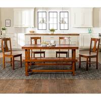 Distressed Dark Oak 6-piece Wood Dining Set with Bench