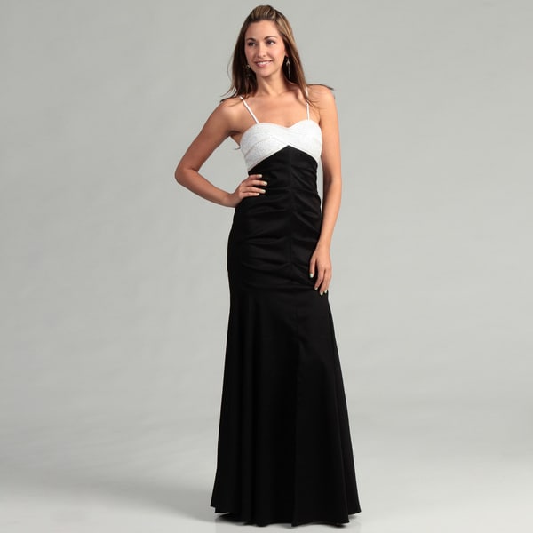 Hailey Adrianna Papell White/ Black Beaded Gown Evening & Formal Dresses