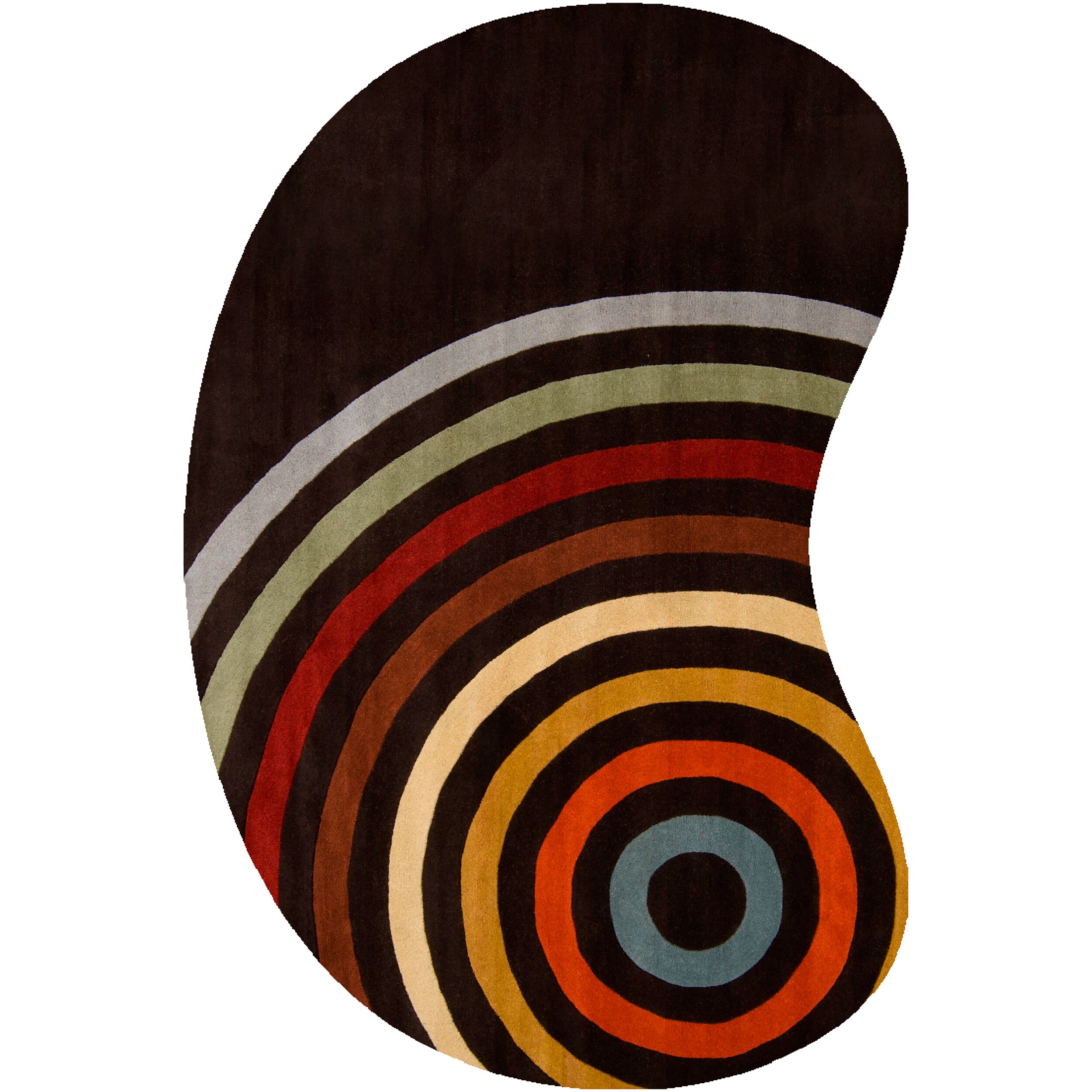 Hand tufted Black Contemporary Multi Colored Circles Calcutta Wool Geometric Rug (6 X 9 Kidney)
