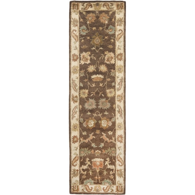 Handmade Zeigler Brown/ Ivory Hand spun Wool Rug (23 X 12)