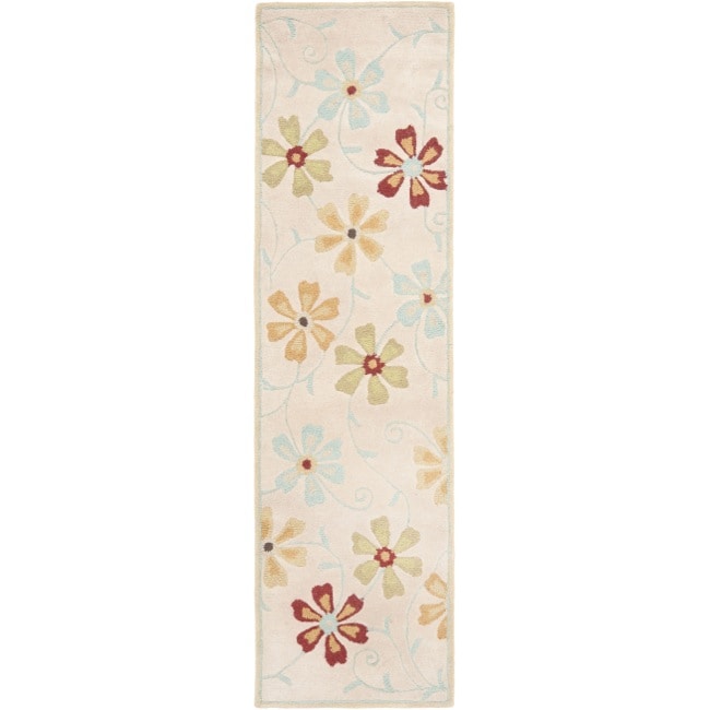 Handmade Garden Blossom Beige Wool Rug (23 X 8)