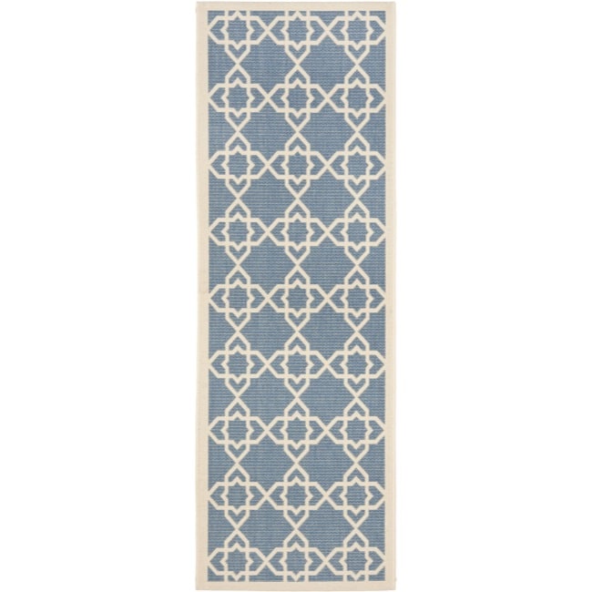 Blue/beige Complex geometric pattern Indoor/outdoor Rug (24 X 911)