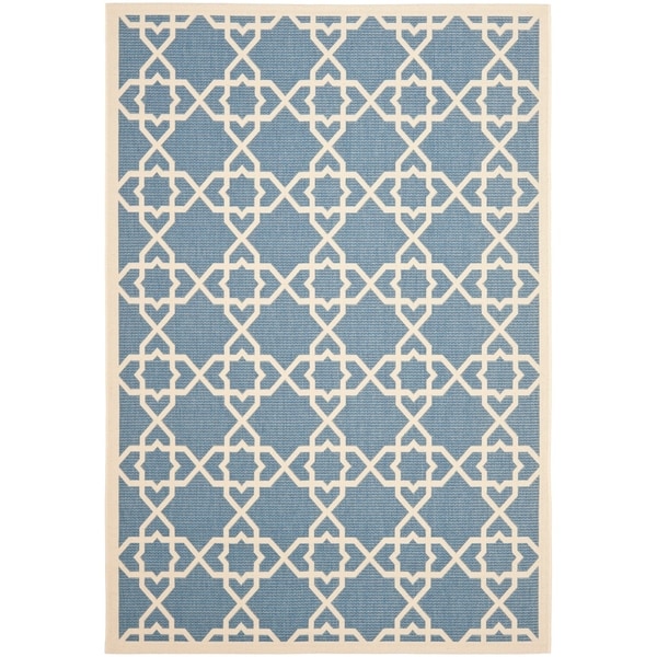 Safavieh Courtyard Geometric Trellis Blue/ Beige Indoor/ Outdoor Rug - 8' X 11'