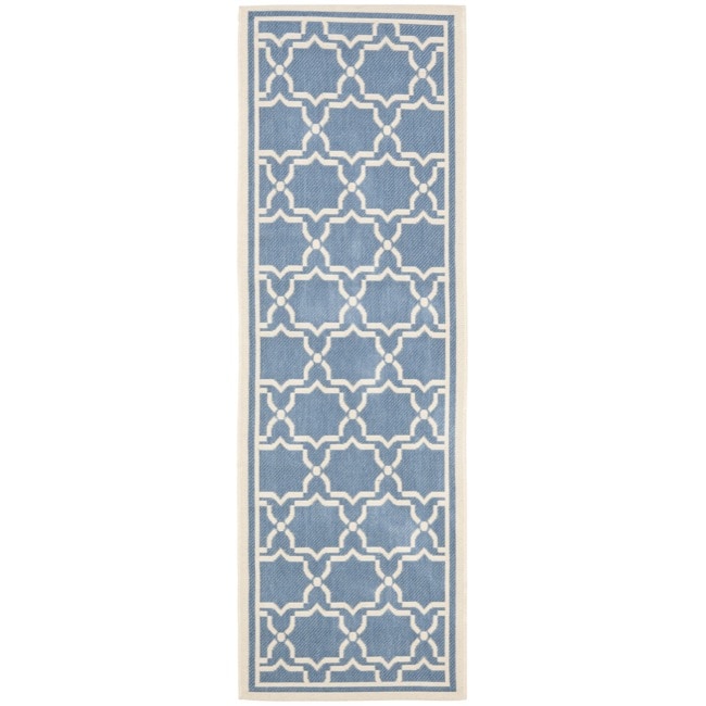 Blue/beige Indoor outdoor Geometric print Rug (24 X 67)