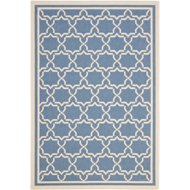 Blue/ Beige Indoor Outdoor Rug (67 X 96)