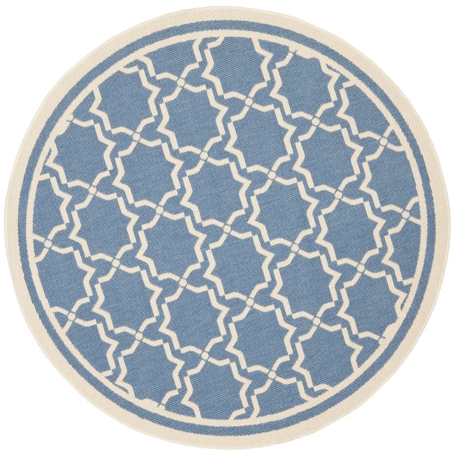 Blue/ Beige Indoor Outdoor Rug (67 Round)