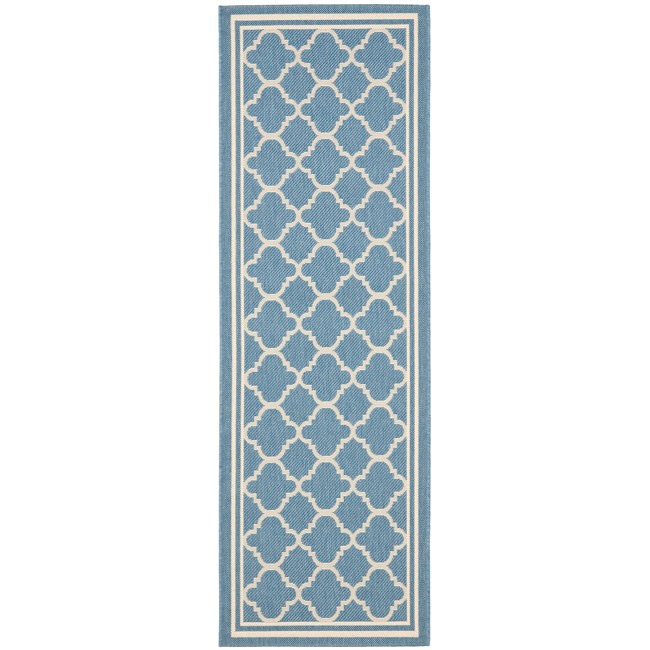 Blue/beige Square geometric pattern Indoor/outdoor Rug (24 X 911)