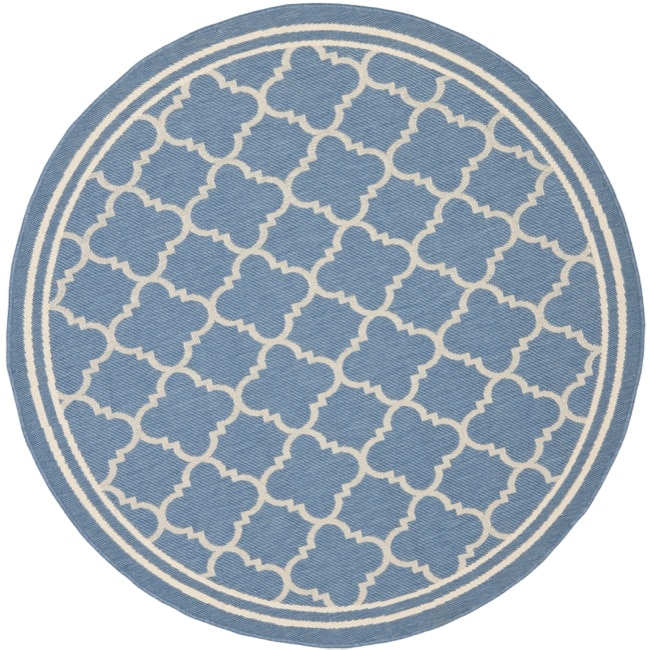 Contemporary Blue/beige Indoor/outdoor Rug (53 Round)