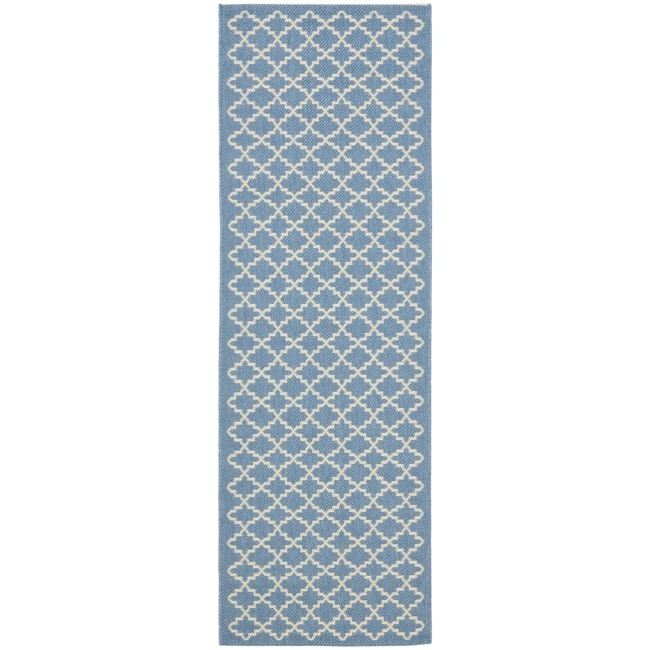 Blue/beige Diamond geometric pattern Indoor/outdoor Rug (24 X 911)