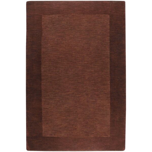 Hand-crafted Solid Brown Tone-On-Tone Bordered Alder Wool Area Rug - 9' x 13'