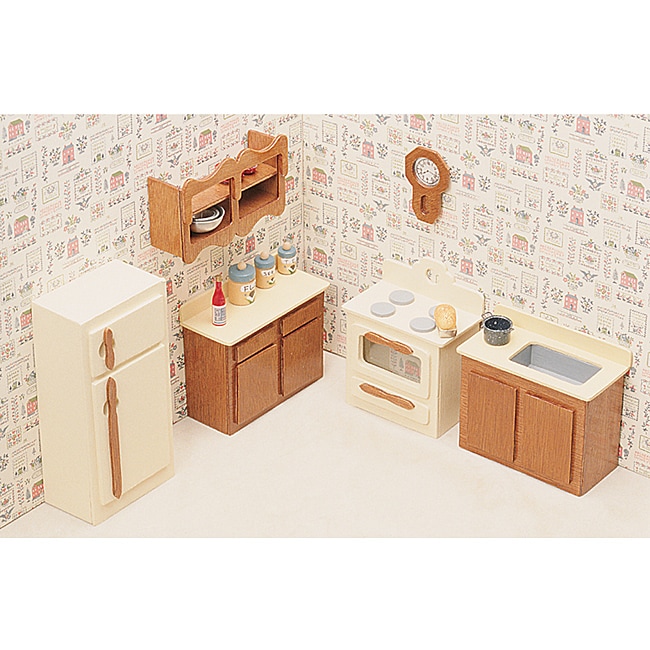 Unfinished Wood Kitchen Dollhouse Furniture Kit - Free 