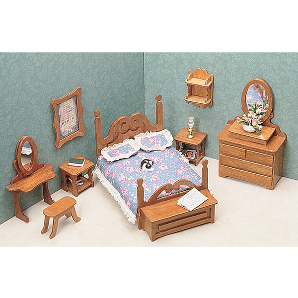 Shop Brown Unfinished-wood Nine-piece Dollhouse Bedroom ...