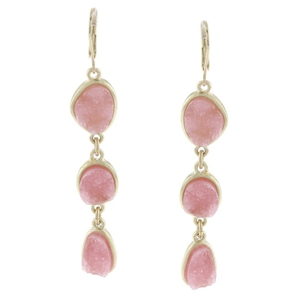 Morgan Ashleigh Goldtone Pink Faux Druzy Triple Stone Dangle Earrings Morgan Ashleigh Fashion Earrings