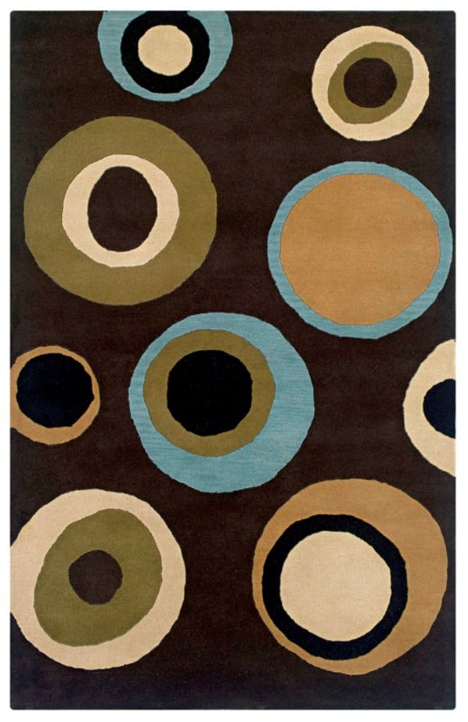 Hand tufted Artisan Brown/blue/beige Circle Design Wool Rug (8 X 10)