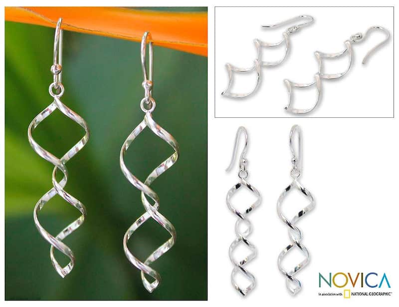 Handmade Sterling Silver 'Songkran Joy' Dangle Earrings (Thailand)