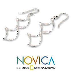 Handmade Sterling Silver 'Songkran Joy' Dangle Earrings (Thailand)