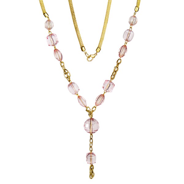 Pink Glass/ Brass Y-shaped Bead Necklace (India)