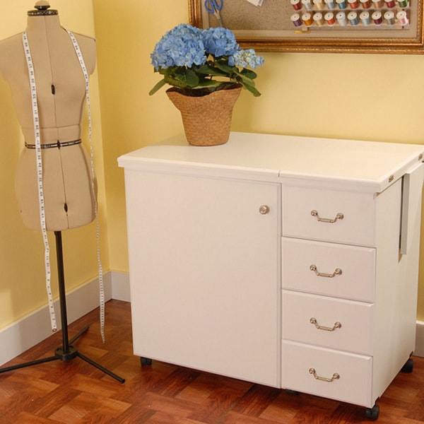 Arrow Marilyn White Sewing Machine Cabinet with Airlift and Storage Kit ...