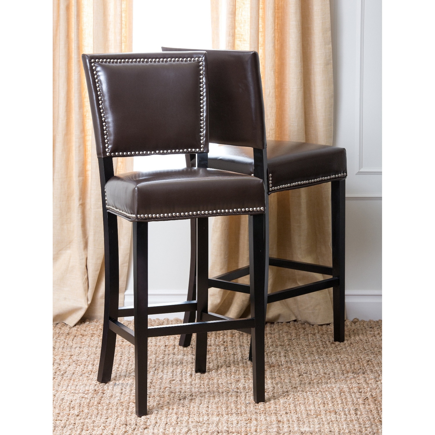 Shop Abbyson Napa 30inch Brown Bicast Leather Bar Stools (Set of 2