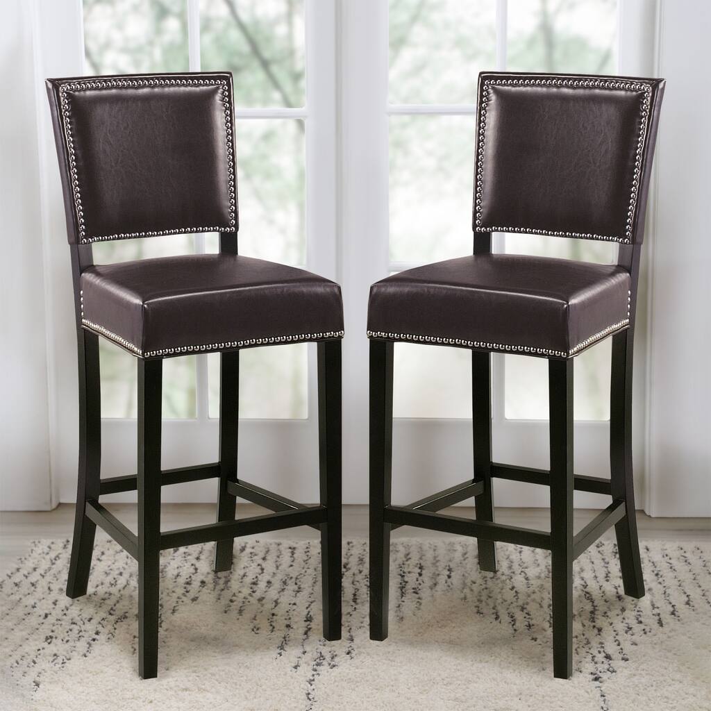 Abbyson Napa 30-inch Brown Bicast Leather Bar Stools (Set of 2)