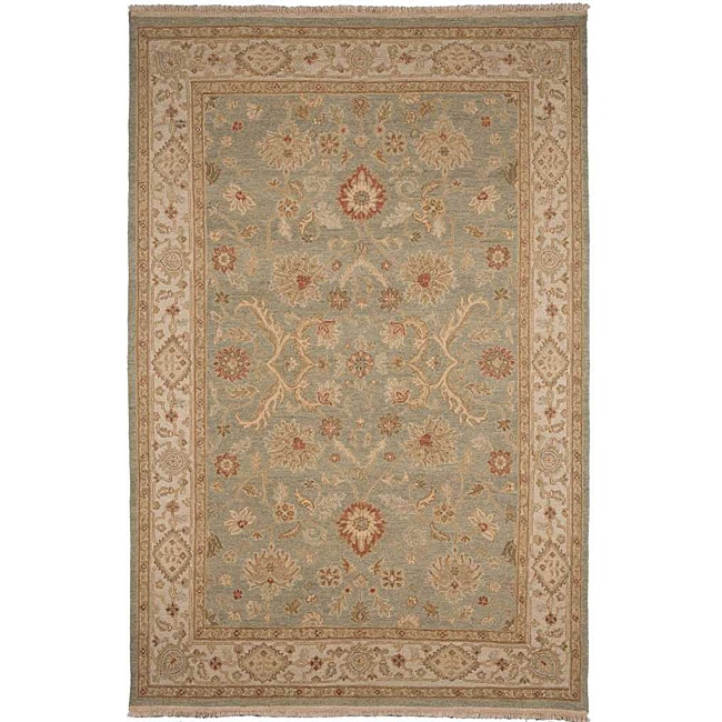 Hand knotted Green/ Ivory Wool Rug (10 X 14)