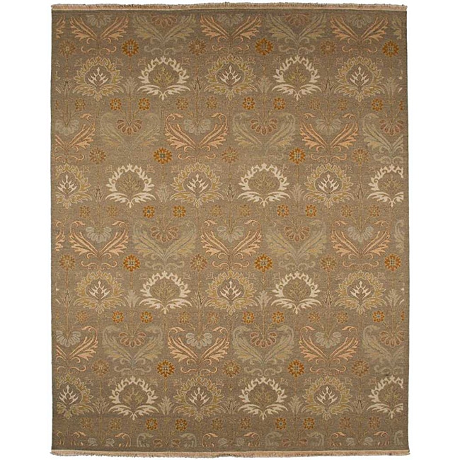Hand knotted Ivory Floral Wool Area Rug (10 X 14)