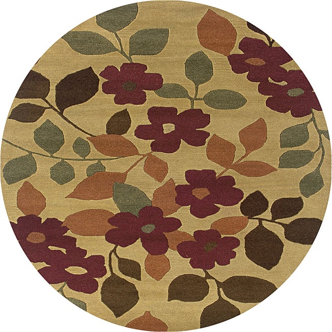 Light Gold Floral Round Rug - 8' x 8'