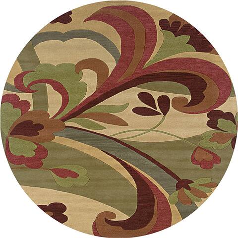 Floral Patterned Light Gold Rug - 8' x 8' - Overstock - 6520249