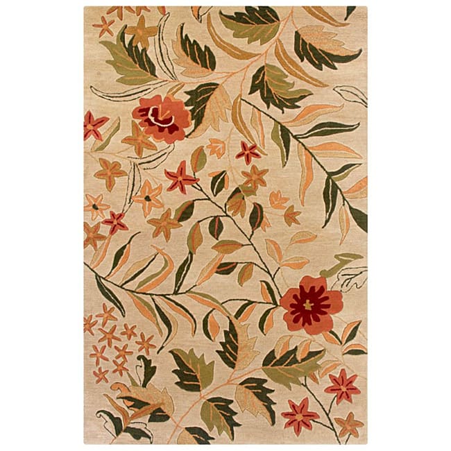 Hand-Tufted Beige Floral Wool Rug - 8' x 10'