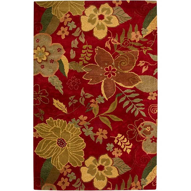 Bright Red Modern Floral Rug - 8' x 10'