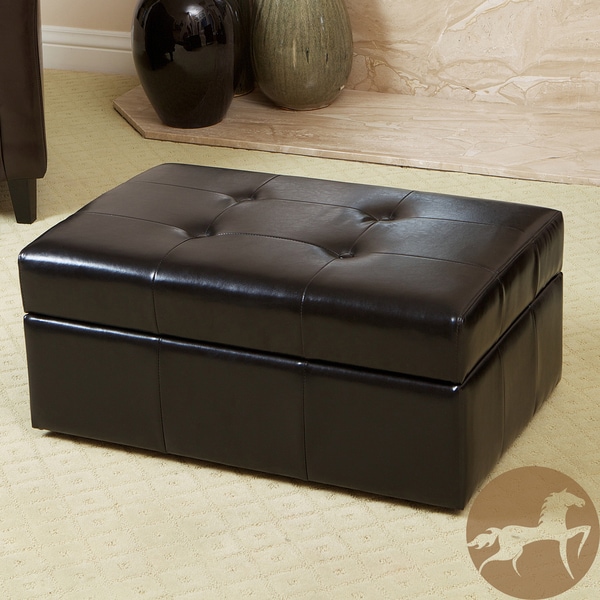 Veranda Black Leather Storage Ottoman Ottomans