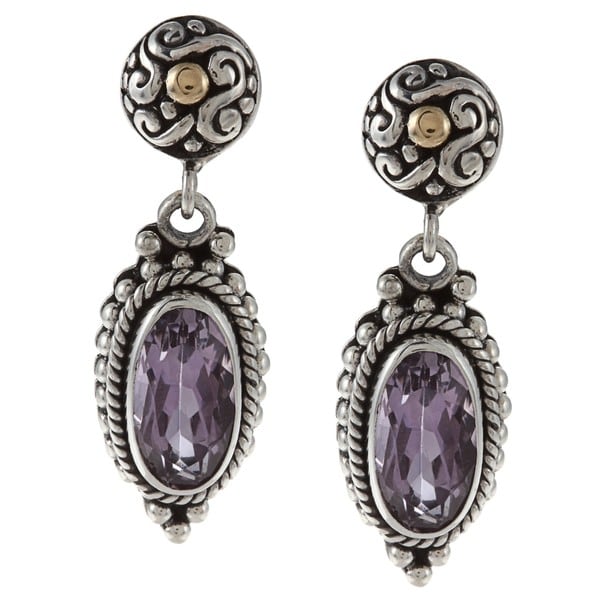 18k Gold and Sterling Silver Amethyst Earrings Gemstone Earrings