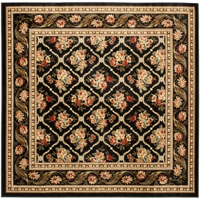 Lyndhurst Floral Trellis Black Rug (67 Square)