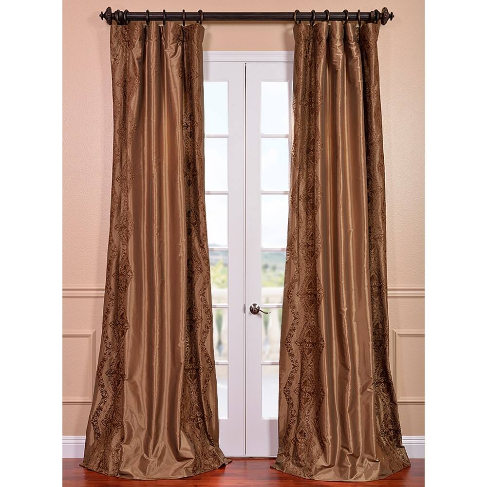Exclusive Fabrics Chai Embroidered Faux Silk 96-inch Curtain Panel - 50 x 96