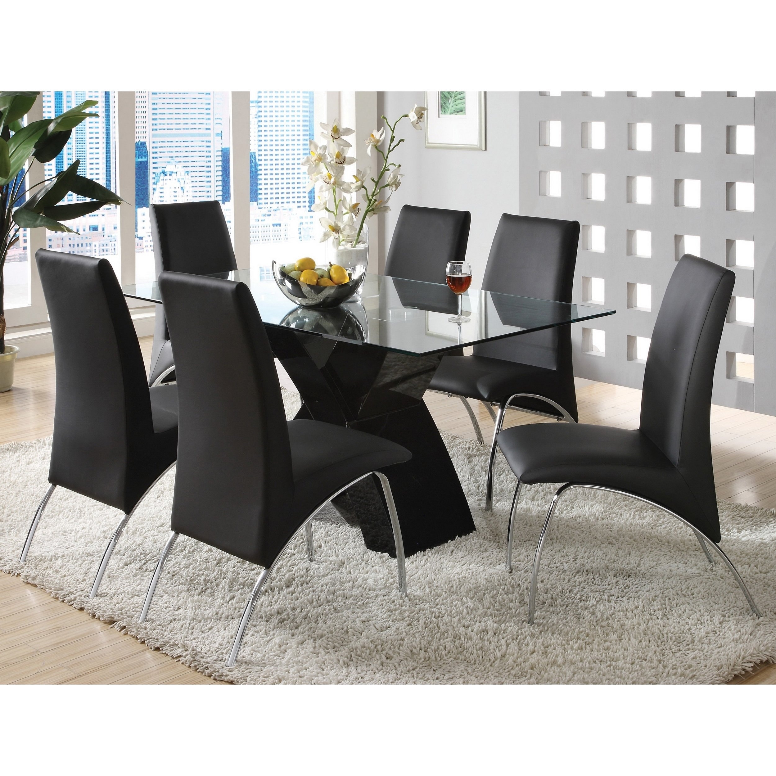 Furniture Of America Chambers 7 piece Contemporary Glass Top Dining Set