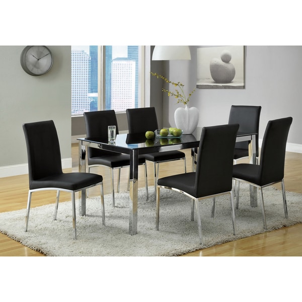 Furniture of America Emilio 7-piece Black Glass Rectangular Dining Set ...