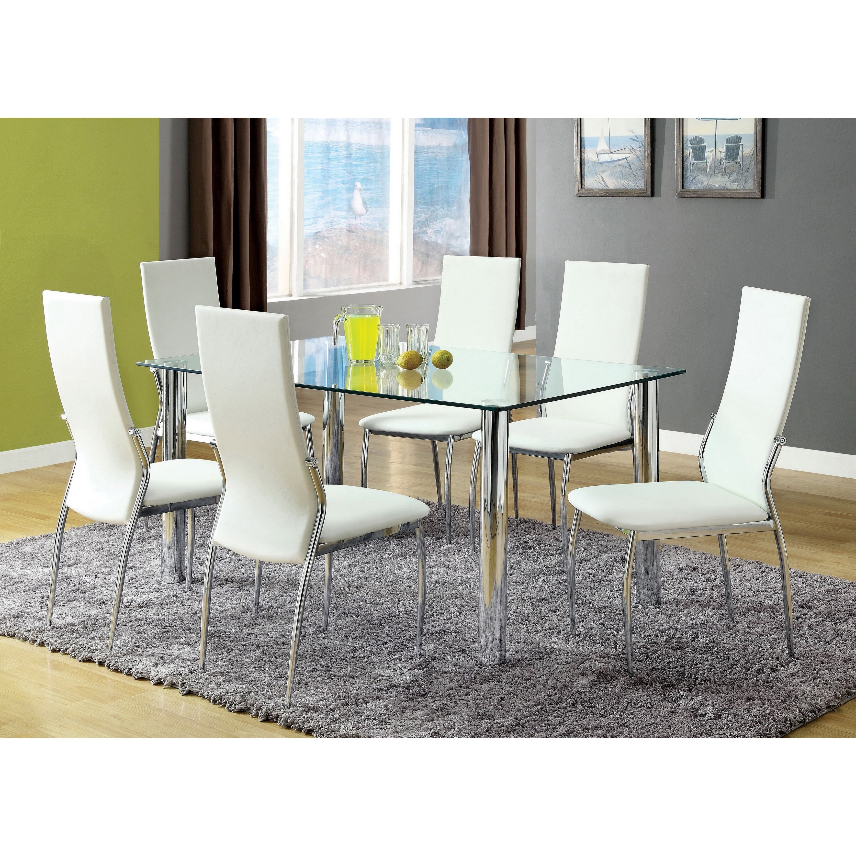 Furniture Of America Bona Modern White Faux Leather 7 Piece Dining Set Overstock 6521228