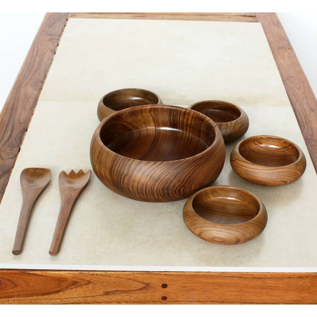 Handmade Teak Salad Bowl 7-piece Boxed Serving Set (Thailand)