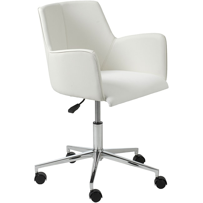 Sunny White/ Cream Steel Office Chair (WhiteMaterials Steel/ leatheretteFinish Chromed steelSeat Height 16 20.5 inches highAdjustable height 30 34.5 inches highPU caster wheelsLeatherette and chromed steel arm restsDimensions 23 inches long x 23 inch