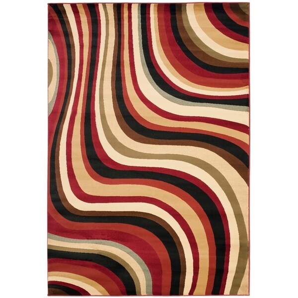 Safavieh Porcello Contemporary Waves Red/ Multi Rug - 6'7" x 9'6"
